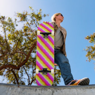Yellow Pink Artdeco Rainbow Stripes Skateboard