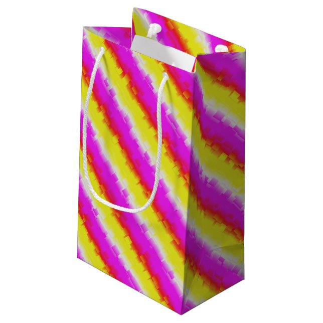 Yellow Pink Artdeco Rainbow Stripes Small Gift Bag (Back Angled)