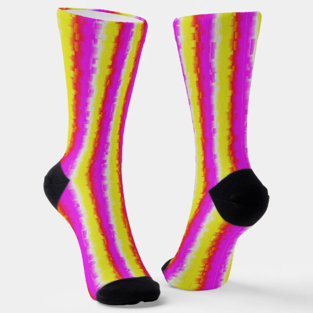 Yellow Pink Artdeco Rainbow Stripes Socks (Angled)