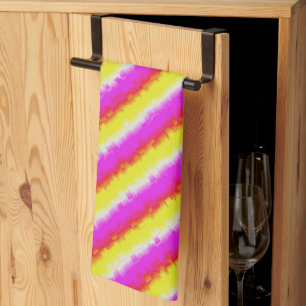 Yellow Pink Artdeco Rainbow Stripes Tea Towel
