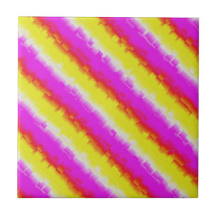 Yellow Pink Artdeco Rainbow Stripes Tile