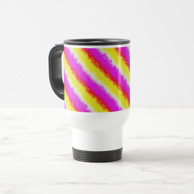 Yellow Pink Artdeco Rainbow Stripes Travel Mug (Front Left)