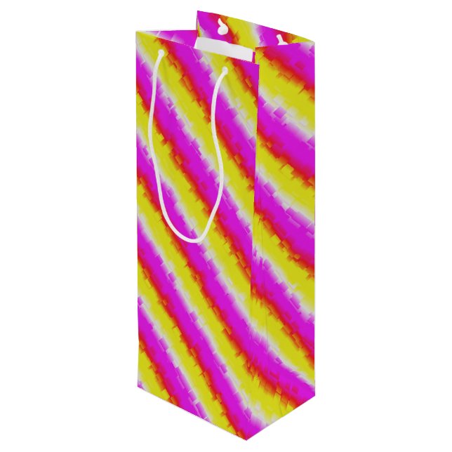 Yellow Pink Artdeco Rainbow Stripes Wine Gift Bag (Back Angled)