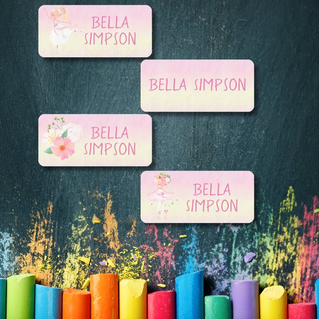 Yellow/pink ballerina waterproof clothing name  (Yellow/pink ballerina waterproof clothing name labels)