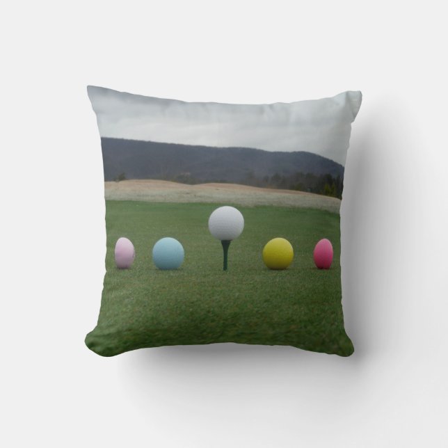 YELLOW, PINK, BLUE AND WHITE  Golf Balls Cushion (Front)
