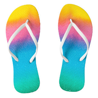Yellow Pink Blue Aqua Watercolor Modern Beachy Flip Flops