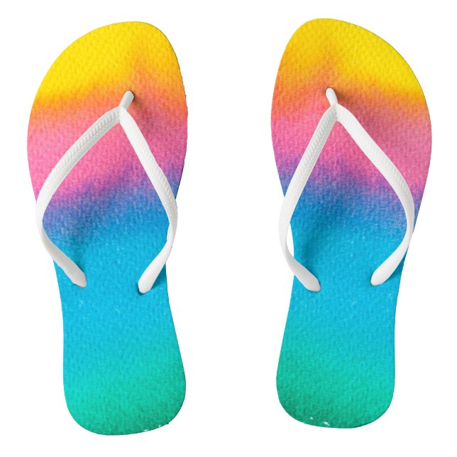 Yellow Pink Blue Aqua Watercolor Modern Beachy Flip Flops (Footbed)