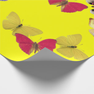 Yellow Pink Blue Butterflies Wrapping Paper