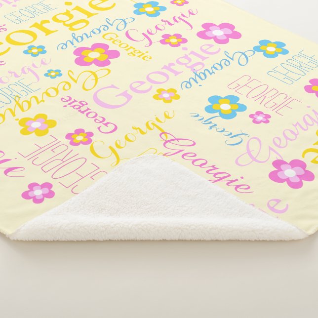 Yellow pink blue girls name Georgie flower blanket (3/4)