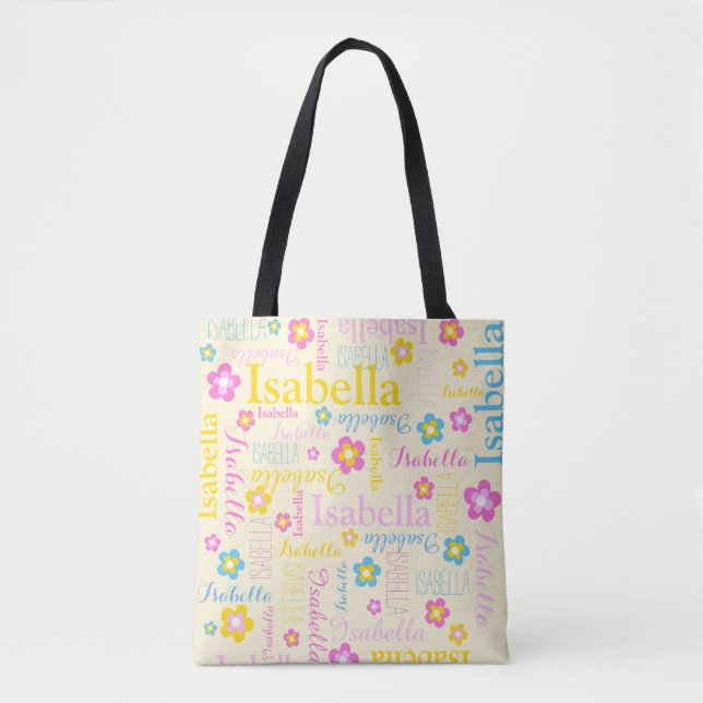 Yellow pink blue girls name Isabella flower Tote Bag (Front)