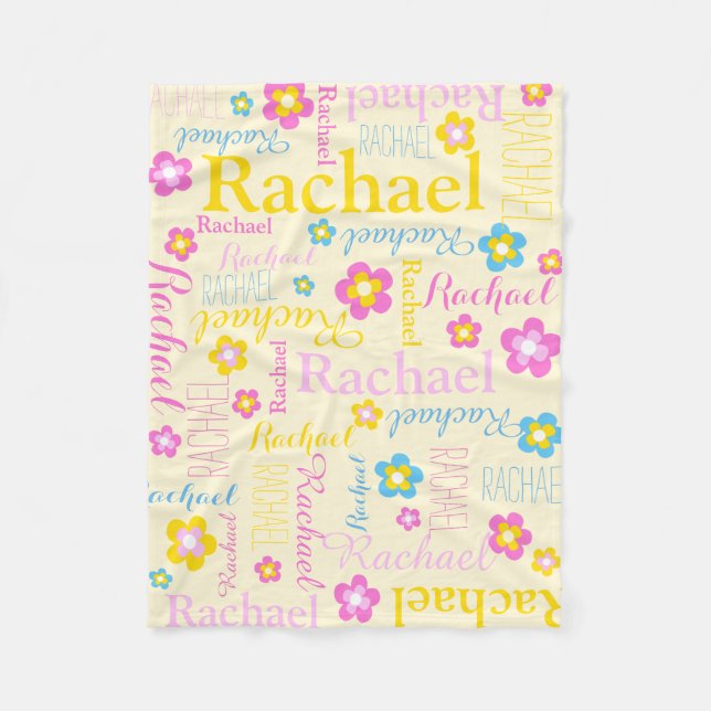 Yellow pink blue girls name Rachael flower blanket (Front)
