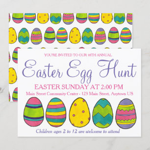 Yellow Pink Blue Painted Easter Basket Egg Hunt Invitation