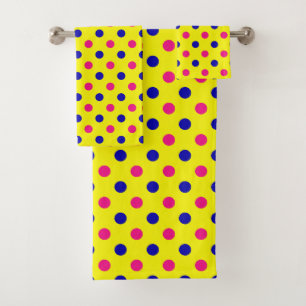 Yellow Pink Blue Polka Dot Pattern Bath Towel Set