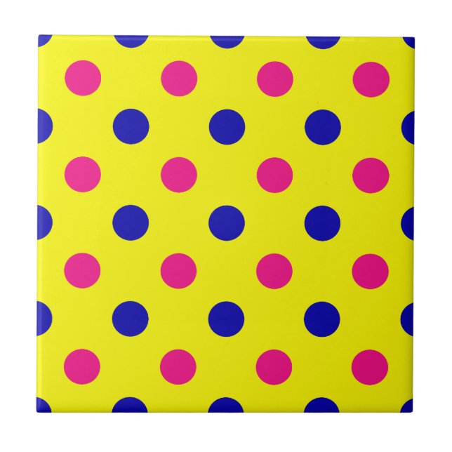 Yellow Pink Blue Polka Dot Pattern Tile (Front)