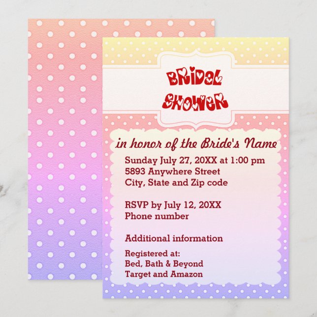 Yellow, Pink, Blue & White Polka Dots Heart Shower Invitation (Front/Back)