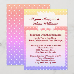 Yellow, Pink, Blue & White Polka Dots Wedding Invitation