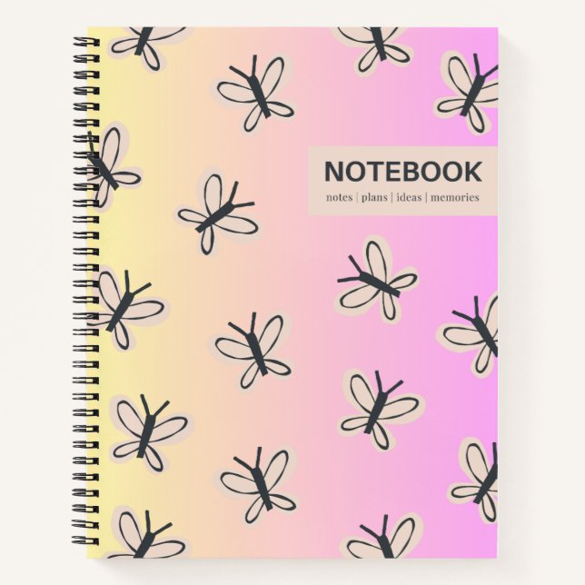 Yellow pink Butterflies Notebook (Front)