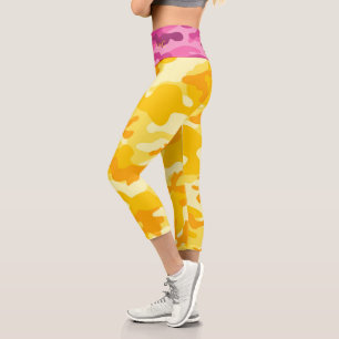 Yellow Pink Camo Monogram INITIALS Womens Colourfu Capri Leggings