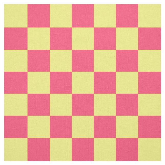 Yellow Pink Check Chequer Pattern Textile Fabric (Swatch)