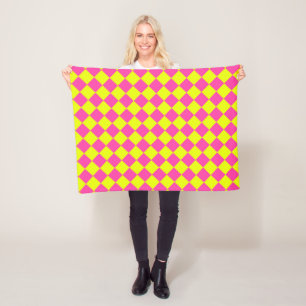 Yellow Pink Chequered Pattern Fleece Blanket
