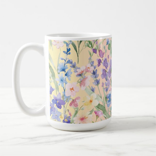 Yellow Pink Colourful Flowers Coffee Mug (Left)