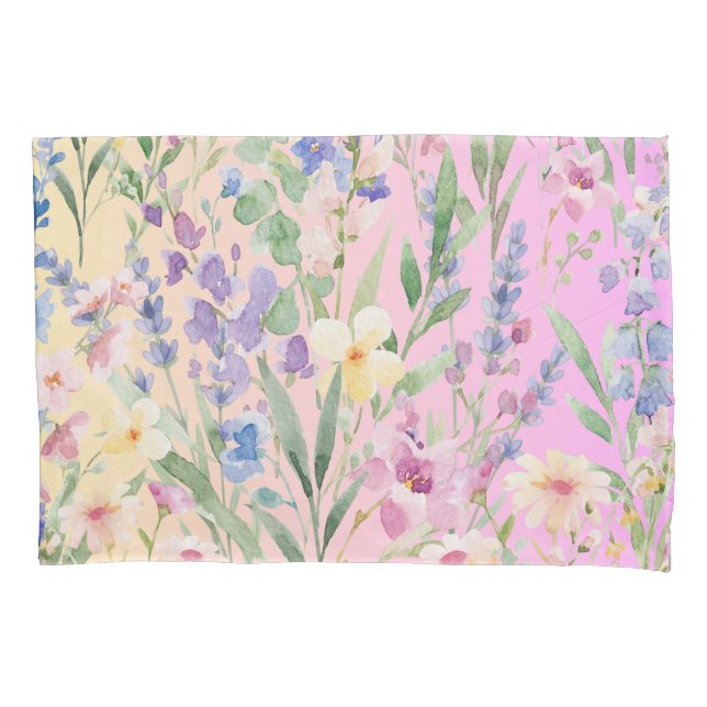 Yellow Pink Colourful Flowers Pillowcase (Front)