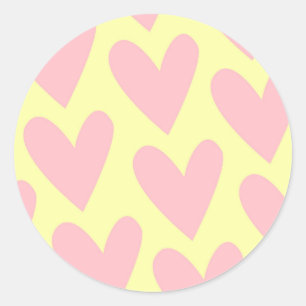 Yellow Pink Cute Simple Heart Y2K Pattern  Classic Round Sticker