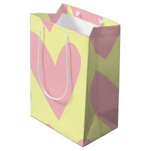 Yellow Pink Cute Simple Heart Y2K Pattern  Medium Gift Bag