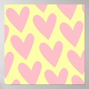 Yellow Pink Cute Simple Heart Y2K Pattern Poster