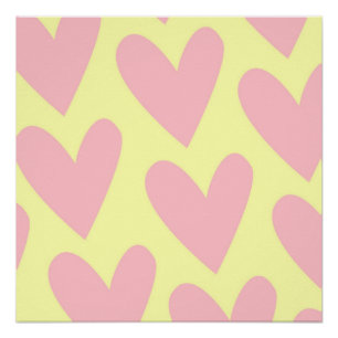 Yellow Pink Cute Simple Heart Y2K Pattern  Poster