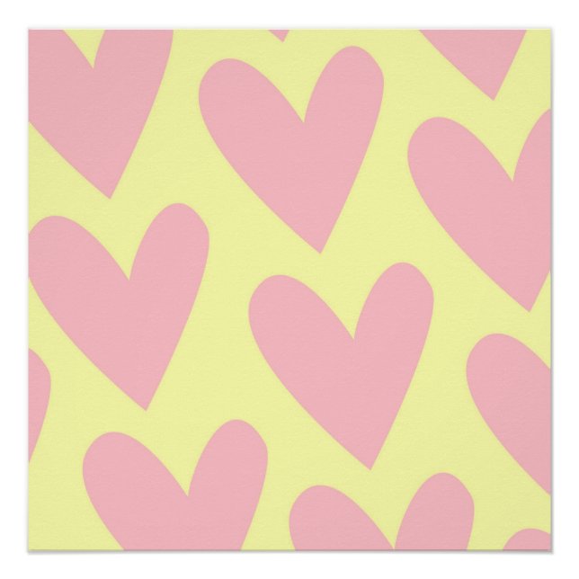 Yellow Pink Cute Simple Heart Y2K Pattern  Poster (Front)