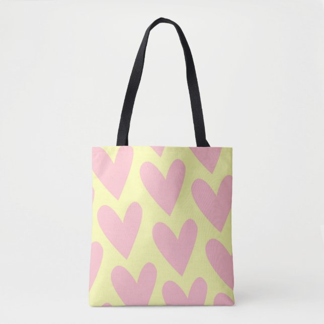 Yellow Pink Cute Simple Heart Y2K Pattern  Tote Bag (Front)