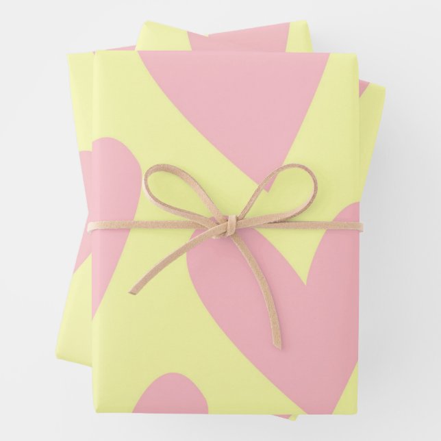 Yellow Pink Cute Simple Heart Y2K Pattern  Wrapping Paper Sheet (In situ)