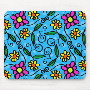 Yellow pink daisies, flowers with blue background mouse mat
