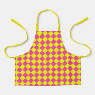 Yellow Pink Diamond Chequered Pattern Apron