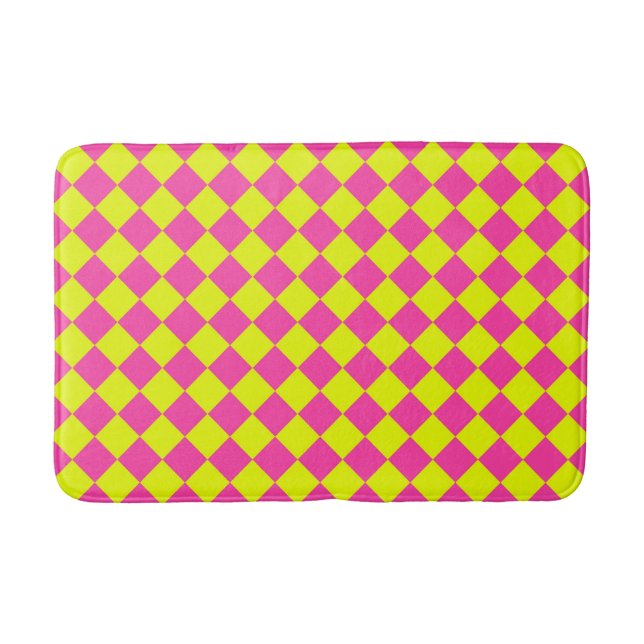 Yellow Pink Diamond Chequered Pattern Bath Mat (Front)