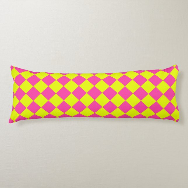 Yellow Pink Diamond Chequered Pattern Body Cushion (Front)