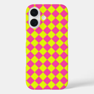 Yellow Pink Diamond Chequered Pattern iPhone 16 Case