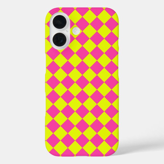 Yellow Pink Diamond Chequered Pattern Case-Mate iPhone Case (Back)