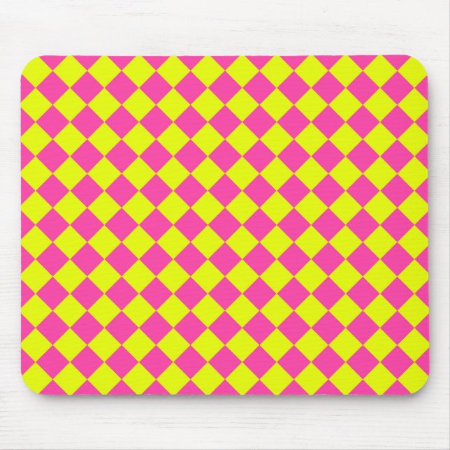 Yellow Pink Diamond Chequered Pattern Mouse Mat (Front)