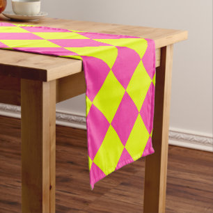 Yellow Pink Diamond Chequered Pattern Short Table Runner