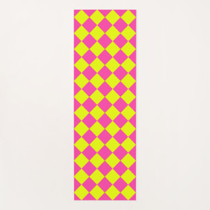 Yellow Pink Diamond Chequered Pattern Yoga Mat