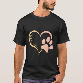 Yellow Pink Dog Paw Print Prints On My Heart Dogs  T-Shirt