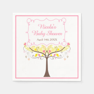 yellow Pink Floral Bird Baby Shower Napkin