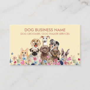 Yellow Pink Floral Botanic Dog Walker Business Card