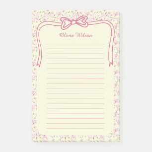 Yellow Pink Floral Coquette Bow Custom Name Post-it Notes