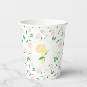 Yellow Pink Floral Cross Paper Cups