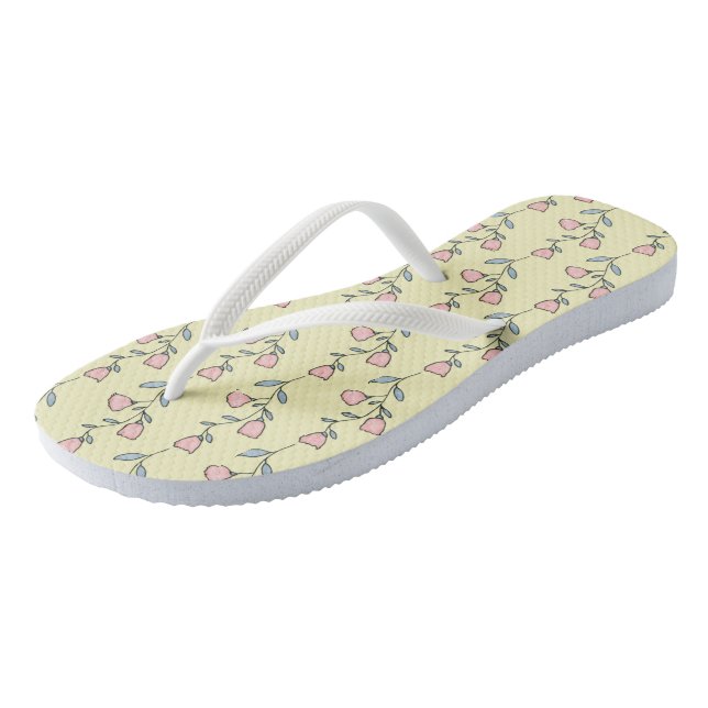 Yellow Pink Floral Flip Flops (Angled)
