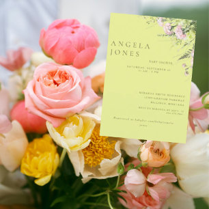 Yellow Pink Floral Girl Baby Shower Invitation
