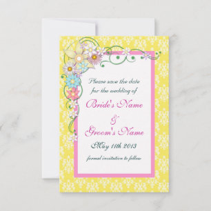 Yellow Pink Floral Spring Wedding Save the Date